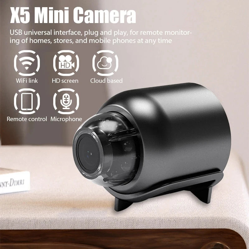 1080P Mini WiFi Camera with HD Night Vision, Home X5 Remote Monitoring for Kids, Pets, and Safety - Ideal Gift