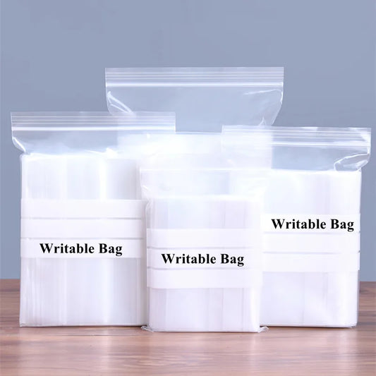 100PCS Clear PE Writable Ziplock Packaging Bag, Resealable Storage Pouch