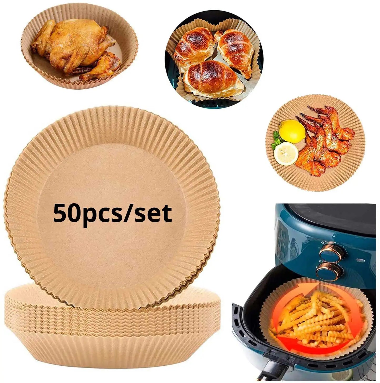 300PCS Air Fryer Disposable Paper Square Round Baking Paper Barbecue Plate NonStick Mat Kitchen Oven Oil Absorbing Paper Tool