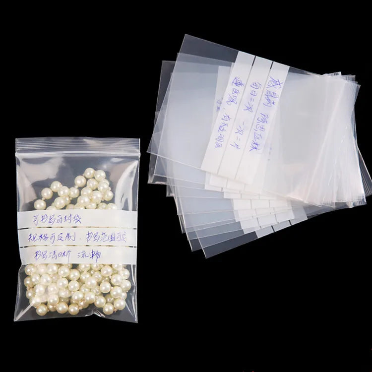100PCS Clear PE Writable Ziplock Packaging Bag, Resealable Storage Pouch