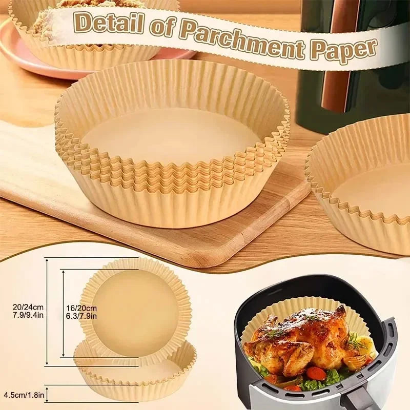300PCS Air Fryer Disposable Paper Square Round Baking Paper Barbecue Plate NonStick Mat Kitchen Oven Oil Absorbing Paper Tool