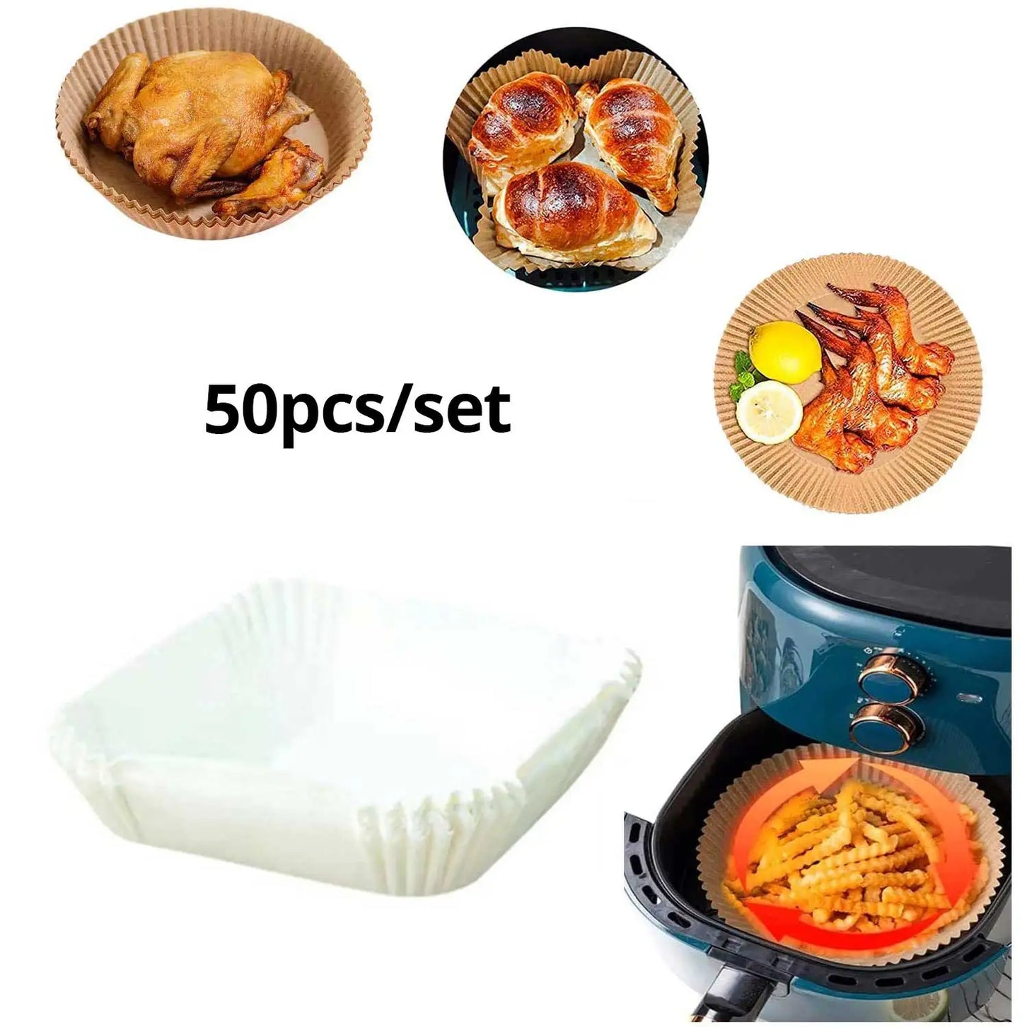 300PCS Air Fryer Disposable Paper Square Round Baking Paper Barbecue Plate NonStick Mat Kitchen Oven Oil Absorbing Paper Tool