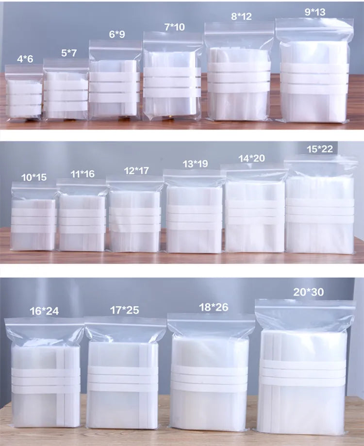 100PCS Clear PE Writable Ziplock Packaging Bag, Resealable Storage Pouch